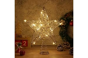 Toyvian Weihnachtsstern Beleuchtet, Aus Metall Topper Stern Beleuchtet Draht Treetop Goldene Christbaumspitze Mit 25 Led FüR Ornament Zuhause und Feiertagsfeiern Dekoration Partys (12 Zoll, Golden)