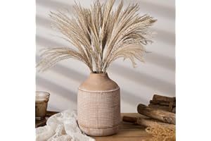 PORCER Ceramic Rustic Farmhouse Vase for Home Decor Table Centerpieces | Tall 7.4 Inch Sand Glaze Finish Decorative Flowers Vase for Pampas Grass, Living Room, Shelf Decor, Mantel, Beige