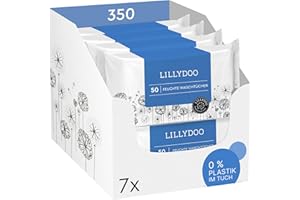 ‎LILLYDOO LILLYDOO Feuchte Waschtücher 350 Stück (7 X 50), 100% plastikfrei, extra großes Tuch, ohne Parfüme