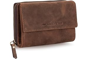 Marc Peter® Rosie Women's Leather RFID Wallet Large Vintage Purse for Women Leather Wallet with Zip in Gift Box Genuine Leather, Vintage Brown, Classic