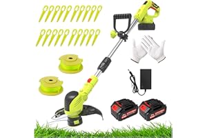 WRNEAOCH Decespugliatore elettrico a batteria, Tosaerba con lame metalliche, Potente, per tagliare erba, 2 Batterie, Caricabatterie, Accessori