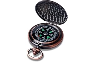 Mitening Bussola da esterno, bussola tascabile portatile in ottone, bussola da marcia classica impermeabile, orologio da tasca con apertura a scatto con numeri luminosi per campeggio, escursionismo