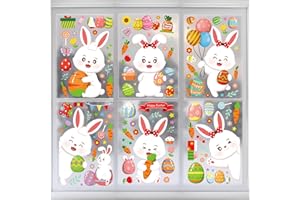 DIMETEY 6 Sheets Easter Window Stickers,116Pcs Easter Stickers Easter Decorations,Easter Bunny Easter Eggs Window Clings with Carrot,Butterfly,Flower for Kids Room Easter Window Decorations (Easter-B)