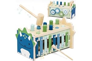 Lehoo Castle Montessori Träleksak för Småbarn, Present till Barn 1-3 År | Hammarspel med Xylofon, Gåva till Pojke på Födelsedagen Julgåva, Dinosauriemotiv Motorikleksaker med Förvaring