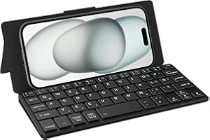 ‎CACOE CACOE Mini Bluetooth Tastatur mit Ständer für Handy, Ultraflache Tragbare, Faltbare, Dual-Channel Tastatur mit Stellhalterung für Smartphone und mehr iOS Android Windows, Schwarz