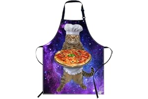 Smooffly Funny Cat with a Big Pizza Apron Unisex Adjustable Bib Apron Cooking Kitchen Chef Women Men Aprons for Home Kitchen, Restaurant,Coffee House,Shop,Garden