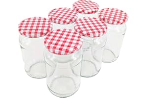 Nutley's 370ml, 1lb Round Glass Jam Pickle Chutney Jar with Twist-Off Red Gingham Lids (Pack of 6)