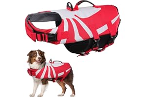 PUMYPOREITY Salvagente per Cani, Cappottino di Salvataggio Cani Giubbotto di Galleggiamento Costume da Bagno Cuccioli Ripstop Lifesaver Dog Vest Life Jacket Ragno per Nuoto, Surf, Conottaggio(Rosso, XXL)