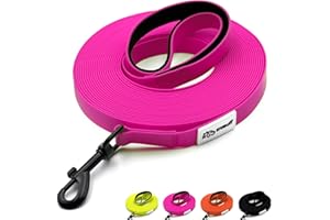 Miauff Schleppleine für Hunde, Gummiert & Wasserdicht, Robuste Trainingsleine mit Handschlaufe & Karabiner für Große bis Kleine Hunde (Magenta, 5m)
