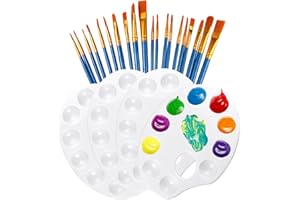 DHISPERARES 4 Pezzi Tavolozza per Dipingere in Plastica con 20 Pennelli, Tavolozza di Pittura a 10 Pozzetti, Tavolozze Universale per Olio, Acquerelli, Fai da te, Scarabocchi, Principianti, Studenti e Pittori