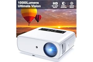 HOPVISION - Proyector Nativo 1080P Full HD, 10000L Proyector 4K Soporte Función Zoom Proyector con 150000 Horas para Teléfono/TV Stick/PS5 HDMI AV USB