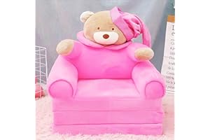 ALSWIG Three Layers of Folding Kids Sofa/Children Sofa/Lazy Sofa/Armchair Flip Open Plush Foldable Mini Sofa Softtoy Cute Cartoon Design Baby Seat Couch (Not Cover!with Liner Filler) (Pink Bear)