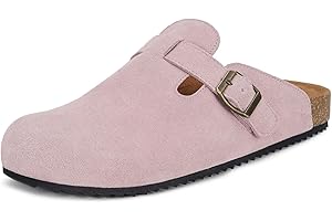 Intini Zuecos y Mules para Hombre Mujer Pantuflas de Piel con Corcho Cerradas Zapatillas de Jardín Sandalias con Hebilla Ajustables Cómoda 36-46