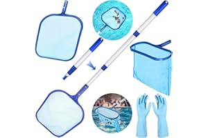 Frasheng Pool Kescher Set,Pool Tief Kescher,Pool Kescher Bodenkescher,Professionelle 1,42Meter Poolkescher,mit Teleskopstange und Gummihandschuhe,Laubkescher für Schwimmbad,Teich,Fischteich,Wasserpark