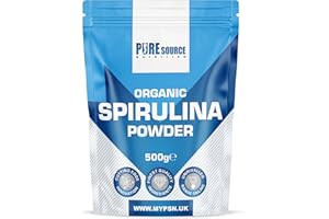 Pure Source Nutrition Superfood Organic Vegan Spirulina 500g Powder - GMO Free - Gluten Free - Spirulina Supergreens Super Greens Powder