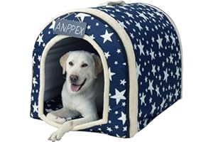 ANPPEX Niche pour Chien Intérieur, Igloo Douillette pour Grand Chien, Lit pour Chien Couvert et Lavable 2 en 1, Taille 2XL, pour Grand Chien, Bleu