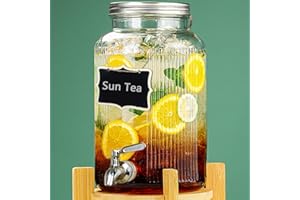 Lomejii Jarra de Cristal para Bebidas de 5,5 litros con Grifo, de Acero Inoxidable, para Agua, Zumo, té del Sol, Cerveza Kombucha y Otros dispensadores de Bebidas, Vino, Transparente, Fiesta