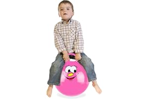 Relaxdays Pallone Rimbalzante, Palla per Saltare, Skippy Ball, Bambini, Ø 45 cm, Indoor & Outdoor, con Maniglia, Rosa