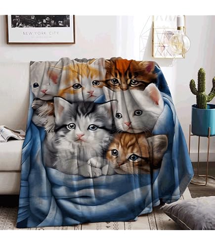 Loussiesd Coperta In Pile Per Bambini 127x152 Cm – Morbido Plaid Con Motivo Gattino Cowboy E Gatto Selvatico