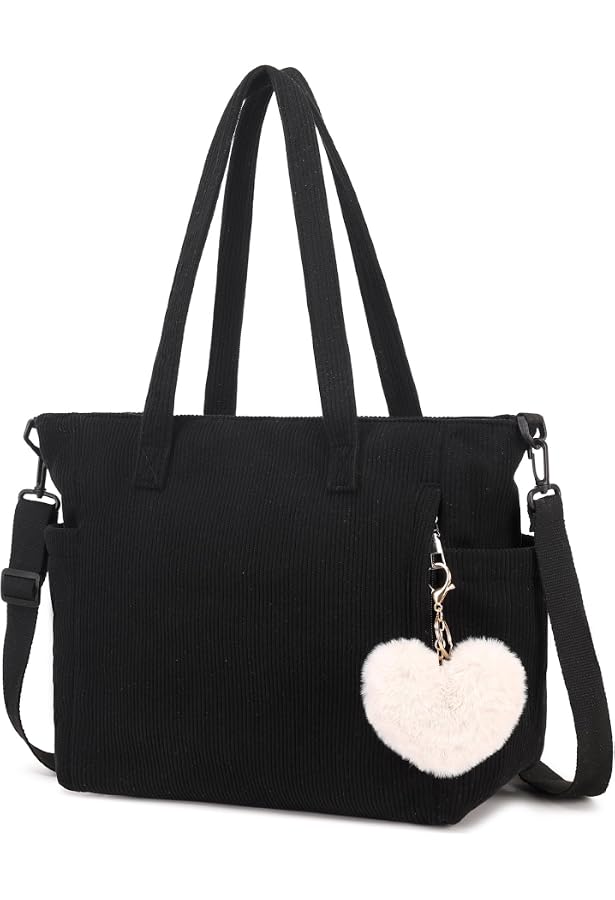Sac à Main Femme Velours Côtelé Grande Capacité - Bandoulière Réglable, 10 Poches - Dimensions 36x14x28 Cm - Pour Travail, école, Voyage