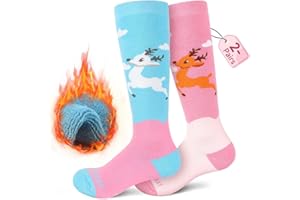 Findway Chaussettes de Ski pour Enfants, Chaussettes Thermiques pour Enfants Garçons et Filles 85% Coton, Chaussettes de Neige Souples Respirantes pour Ski, Patinage Snowboard, 2 paires/3 paires