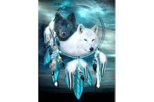 VAIIEYO 5D Diamond Painting Loup, Broderie Diamant Attrapeur De Rêves, Canevas Diamant kit Complet Point De Croix Broderie Salon Chambre Autocollant Mural Décoration 30x40cm
