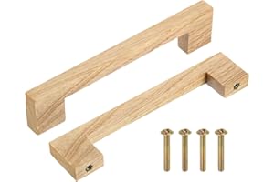 sourcing map 4Pcs Wood Drawer Pulls, 5 Inch Hole Center Square Wooden Drawer Pulls Cabinet Handles with Screws for Kitchen Dresser Wardrobes Door Cupboard, Ash Wood
