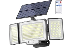 Topabol Luce Solare LED Esterno Testa Multipla, Lampada Solare da Esterno Super Luminoso, Telecomando Faretti Solari con Sensore di Movimento, Impermeabile IP65 Luci Solari Esterno da Giardino 1 Pezzi