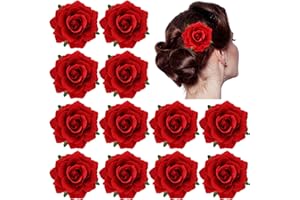 Dizila 12 Pack Flamenco Dancer Mexican Red Rose Flower Brooches Pins Alligator Hair Clips Barrettes Prom Party Wedding Bridal Hair Accessories Headpieces for Women Girls