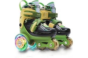 4-PEJIIJAR Roller Skates for Kids, Age 3-9 Toddler Beginner Roller Skates Adjustable, Outdoor Profession Light up Roller Skates, Childrens Quad Rollerskates for Personalised Birthday Xmas Gift