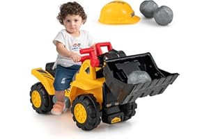 Maxmass Kids Ride On Excavator, Storage Seat Children Bulldozer with Scooping Bucket and Horn, Sit-On Toddler Tractor Toys for 3 Years Old+