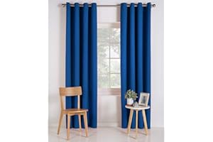 COSYSLEEP Super Soft Thermal Insulating Window Treatment Blackout Sunlight Energy Saving Eyelet Ring Top Pair of Curtains Including Matching Tie-Backs By CosyWinks® Blue, 90x90