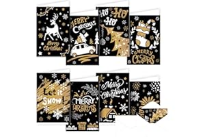 DERAYEE Lot de 16 Cartes de Noël avec Enveloppe Blanc– 8 Motifs Différents, Cartes de Vœux Noël Cartes Pliantes,Remerciement Joyeux Noel