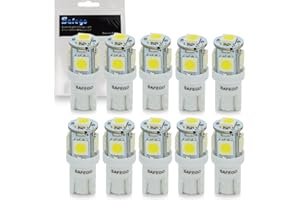 Safego W5W 501 LED Bulbs T10 194 168 Led Car Bulbs Super Bright White 5SMD 5050 LED Replacement for LED Side Light Bulbs Car Interior Dashboard Dome Map Door Courtesy License Plate Lights 12V, 10PCS