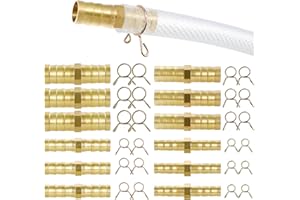 YIXISI 12 PCS 6/8/10/12 mm 2-Way Brass Fuel Hose Connector with 24 PCS Hose Clamps, for Air, Water, Gas, Oil