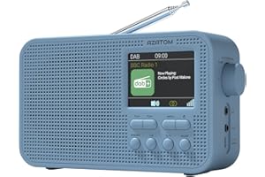 DAB/DAB+ & FM Portable Radio | Large Display | Bluetooth 5.3 | 2200mAh Rechargeable Battery Built-in | Dual Alarms & Sleep Timer | Perfect for Home, Office or Outdoors | AZATOM Aspire G2 (Blue)