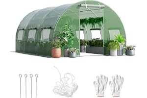 RELAX4LIFE Serre de Jardin 12m², Serre Tunnel de Jardin 4x3x2M avec Cadre en Acier Galvanisé, 2 Portes et 8 Fenêtres Enroulables, Housse PE pour Légumes, Fruits, Fleurs, Idéale pour Toutes Saisons