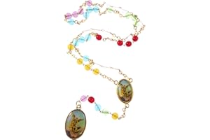 Birsppy R. Heaven Crown of St. Michael medal glass rosary beads gold tone chain red green blue