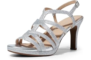 DREAM PAIRS Dam komfort strappy stilett höga klackar | Rund tå plattform klänning skor ankelrem klackade sandaler för formell