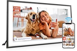 QCREA Frameo 15.6 Inch Large Digital Photo Frame, Digital Picture Frame with 32GB, 1920 * 1080 IPS HD Touch Screen, Tabletop&Wall-Mounted,Birthday,Wedding,Gifts for men/women/couples/Father/Mom/grandparents
