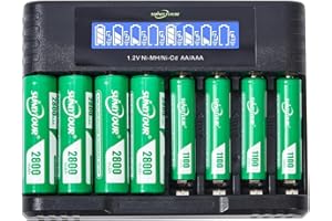 2800mAh Ni-MH AA Bateria & 1100mAh Ni-MH AAA Bateria z ładowarką,SUNLYTOUR 4 Sztuki 2800mAh AA Ni-MH Baterie & 4 Sztuki 1100mAh AAA Ni-MH Baterie z Ładowarka,Ładowanie do 1200 Cyklów