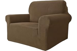 MAXIJIN Super Stretch Stuhlbezüge für Wohnzimmer, 1-teiliger Universal Stuhlbezug mit Armlehnen Jacquard Spandex Stuhlschutz Hunde Haustierfreundliche Sofa Couch Sesselbezug (1 Sitzer, Braun)
