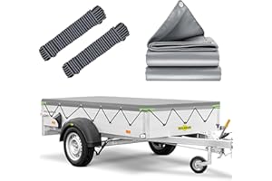MRWIZMS Telo Rimorchio, 258x136x8cm Telo Impermeabile Esterno, Telone Rimorchio con corda elastica, Ideale per HUMBAUR, Böckmann, Neptun und 750kg/850kg/1000kg/1300kg/1500kg 251x131cm Rimorchio