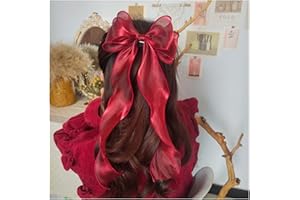 Allereya Vintage Lungo Fiocco Seta Fermaglio per Capelli Barrette Nastro Rete Fiocco Clip Testa Copricapo Chiffon Rosso Bowknot Copricapo Fiocco Seta Accessori per Capelli per Donne e Ragazze (Rosso)