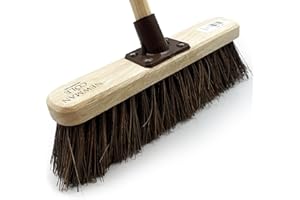 NEWMAN AND COLE 12" Yard Brush Heavy Duty Outdoor Garden Broom With Durable Support Bracket, 120 cm Wooden Handle, Hard Bristle Sweeping Brush, Natural Stiff Bassine Bristles