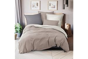 Pure Label Halbleinen Bettwäsche 135x200 cm mit Kissenbezug 80x80 cm in taupe - Bügelfreie Bettwäsche Sets 135 x 200 aus belgischem Leinen und feinster Baumwolle