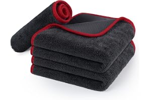 BREENHILL Microfiber Car Drying Towels 3 Pack, 600 GSM Double Twisted Loop, 1 x 40x40cm & 2x 40x60cm, Multi-Purpose Towels for Car Wash, Interior & Home Cleaning (Grey, Medium)