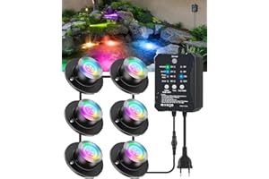 ‎HIBOITEC 3W Pond Lighting LED Underwater Lighting with Low Voltage Transformer Timer and Photocell Sensor, RGB Pool Lighting Underwater Light, IP68 Waterproof Pond Light for Pool Pond Garden