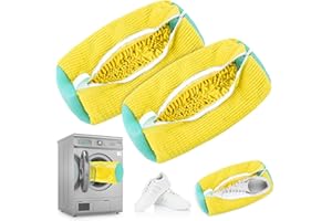 HWJPDMBD Schuhwaschbeutel Waschmaschine, 2 Stück Waschbeutel für Schuhe, Wiederverwendbarer Wäschesack Schuhe, Anti-Verformung Sneaker Waschbeutel, Netzschuhe Waschbeutel für Sportschuhe und Trockner(Gelb)