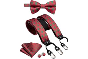 Dubulle Suspenders for Men Paisley Stripe Pretied Bow Tie and Suit Brace Pocket Square Set Adjustable Y Shape 6 Clips Wedding Party